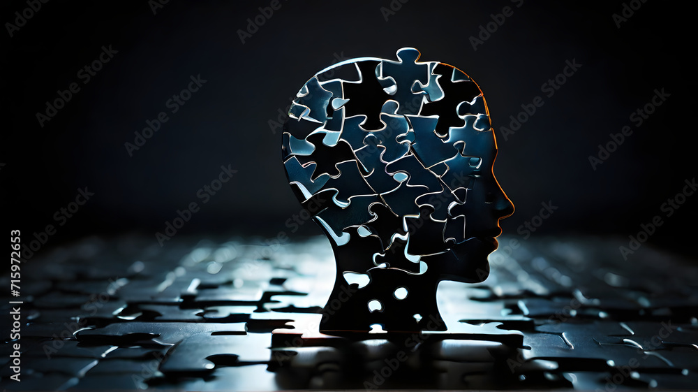 Silhouette featuring a human head holding a puzzle piece - AI Stock ...