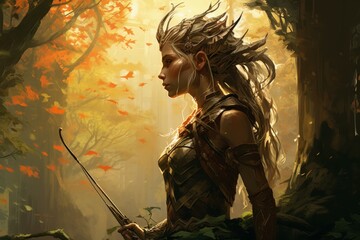 Sticker - Graceful elven archer - Generative AI