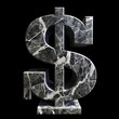 Grey Marble Dollar Sign isolated on Black Background. Photorealistic Buck Sign on Black backdrop. Square Illustration. Ai Generated Finance and Currency 3D Symbol.