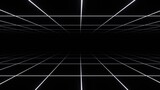 Fototapeta Do przedpokoju - 3d abstract black and white background. Retrowave retro 80s 90s futuristic grey laser neon grid surface. Wireframe tunnel net in dark space isolated black