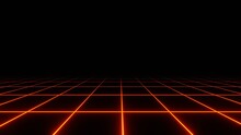 3d Retro Neon Red Orange Abstract Background With Laser Lines. Synthwave Grid Videogame Style. Vj Futuristic Sci-fi 80s 90s Y2k Wireframe Net.