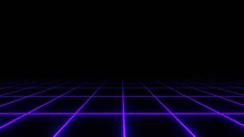 3d Synthwave Retro Neon Laser Blue Purple Background - Horizon. Wireframe Net And Stars 80s 90s Retroway Futuristic Sci-fi. Seamless Loop Animation 30fps 4k Disco Music Template