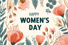Happy Women's Day Vintage Card With Plants And Flowers. Generative AI