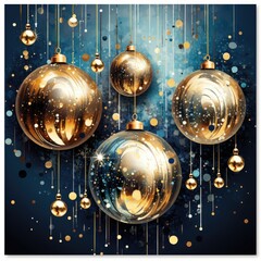 Sticker - christmas background with golden balls