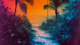 Fototapeta Konie - Tropical pop art collage art, vinateg style, vibrant colors, Generative AI