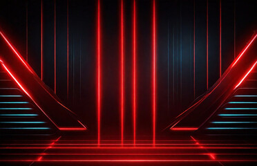 Wall Mural - Futuristic black technology background with red neon lines. Glowing vector banner design, dark color, realistic. texture for banners graphics, design and decoration