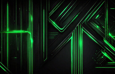 Wall Mural - Futuristic black technology background with green  neon lines. Glowing vector banner design, dark color, realistic. texture for banners graphics, design and decoration