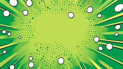 Wall Mural - Fun green superhero background in pop art comics book style. Cartoon halftone backdrop design for your text, vector illustration