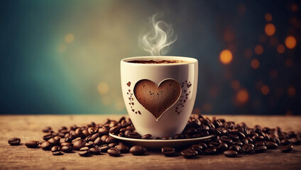 Wall Mural - cup of coffee and heart cup of coffee with heart cup of coffee