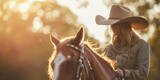  Cowgirl in a hat on a horse Generative AI