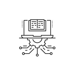 Aufkleber - Machine learning training data, AI artificial intelligence algorithm icon. Artificial intelligence science, robotic smart algorithm and computer technology vector icon with laptop, book and gear wheel