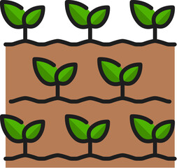 Wall Mural - Horticulture green sprout leaves, agriculture soil plant seed, agronomy spring seedling linear icon. Agronomy seedling cultivation, farming sprout grow thin line vector symbol or color pictogram