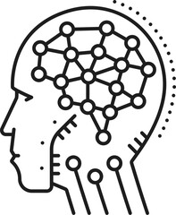 Aufkleber - Machine learning, AI artificial intelligence algorithm outline icon. Machine learning, computer science and artificial intelligence technology line vector symbol with brain neurons in android head