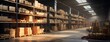 Warehouse with wooden crates and boxes Generative AI