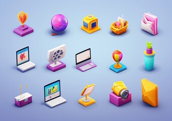 Wall Mural - Colorful Icons of Electronics and Gadgets Generative AI
