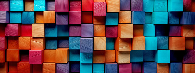 Sticker - Abstract Colorful Background Made of Colored Wooden Cubes