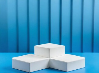 Wall Mural - White display podium with blue background. Copy space.