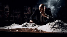 Mafia Boss With Huge Pile Of Illicit Drugs