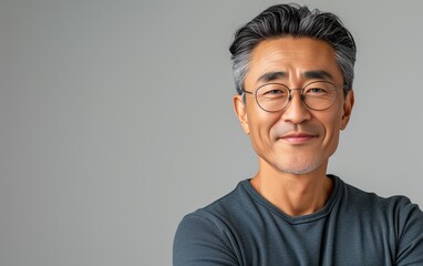 Wall Mural - Portrait of senior mature handsome Asian man smiling and looking camera with confidence.