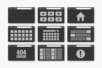 Wall Mural - web browser window, pages layout with toolbar and search field. modern website, internet page in fla