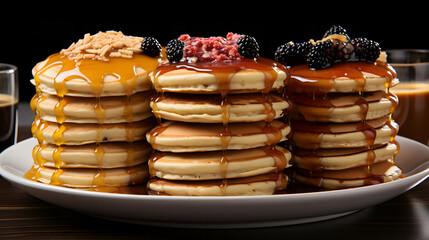 Wall Mural - Pancakes with berries and maple syrup