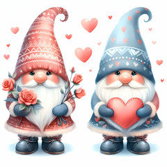 Poster - Valentines gnome, love Nordic gnome, Scandinavian gnomes, Watercolor cute valentines day postcard. Vellichor.	