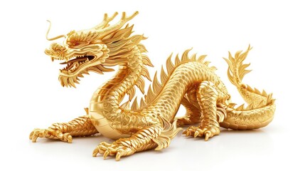 Wall Mural - golden dragon statue isolated on white background
