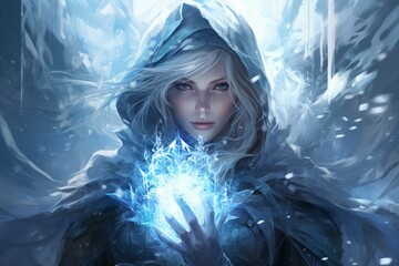 Canvas Print - A frost mage, capable of freezing enemies in their tracks and summoning blizzards of icy destruction. - Generative AI