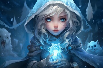 Canvas Print - A frost mage, capable of freezing enemies in their tracks and summoning blizzards of icy destruction. - Generative AI