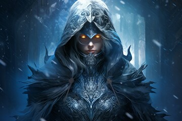 Poster - A frost mage, capable of freezing enemies in their tracks and summoning blizzards of icy destruction. - Generative AI