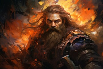 Canvas Print - A battle-hardened dwarf warrior, renowned for skill with a warhammer and unyielding determination. - Generative AI