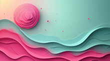 Colorful Abstract Art: Magenta Waves And Mint Backdrop With Scattered Pink Dots