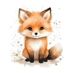 Wall Mural - Adorable red fox watercolor illustration