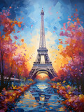 Fototapeta Boho - Eiffel Tower art painting