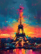 Colorful Abstract Grunge Eiffel Tower