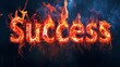Fire Opal Crystal Success concept creative horizontal art poster. Photorealistic textured word Success on artistic background. Horizontal Illustration. Ai Generated Achievement and Victory Symbol.