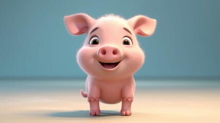 Wall Mural - A cute cartoon pig character Ai Generative