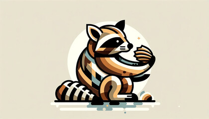 Wall Mural - raccoon with clam shell