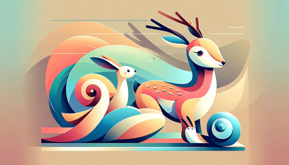 Wall Mural - deer and rabit