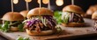  Juicy pulled pork sliders, the tender meat glazed with a smoky BBQ sauce, topped with a tangy slaw
