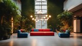 Fototapeta Góry - Vibrant Lounge Area, a public lounge space with modular seating in primary colors, minimalist 