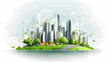 Green Cityscape with Eco-Friendly Wind Turbines in Stylish Light Green and Gray - Functional Urban Sustainability Vector Illustration.