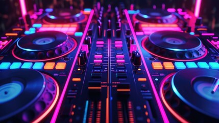 Wall Mural - striking neon accents bring this abstract dj mixer to life ready to transform any music into a sonic