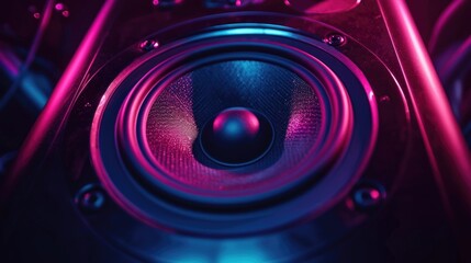 Wall Mural - footage of a speaker in a dark room its surface visibly quivering as it produces an impressive displ