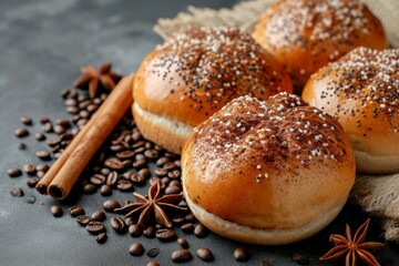 Sticker - Cinnamon sprinkled buns with sticks anise and coffee beans scattered on the table