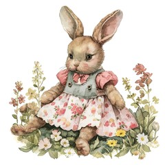 Canvas Print - Watercolor Illustration Rabbit with Clothes