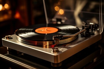 Retro Vinyl record player. Vintage nostalgia concept. Background with selective focus and copy space