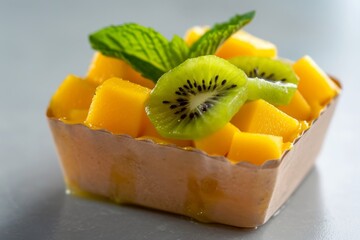 Canvas Print - Mango and kiwi in a tropical dessert box