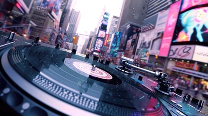 Wall Mural - the graffiticovered buildings and bustling streets come to life as they spin on the turntables embod