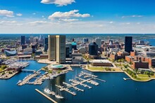 Bird's-eye View Of Baltimore's Downtown Skyline Near The Harbor In Maryland. Generative AI